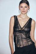Noir Cascade Beaded Top