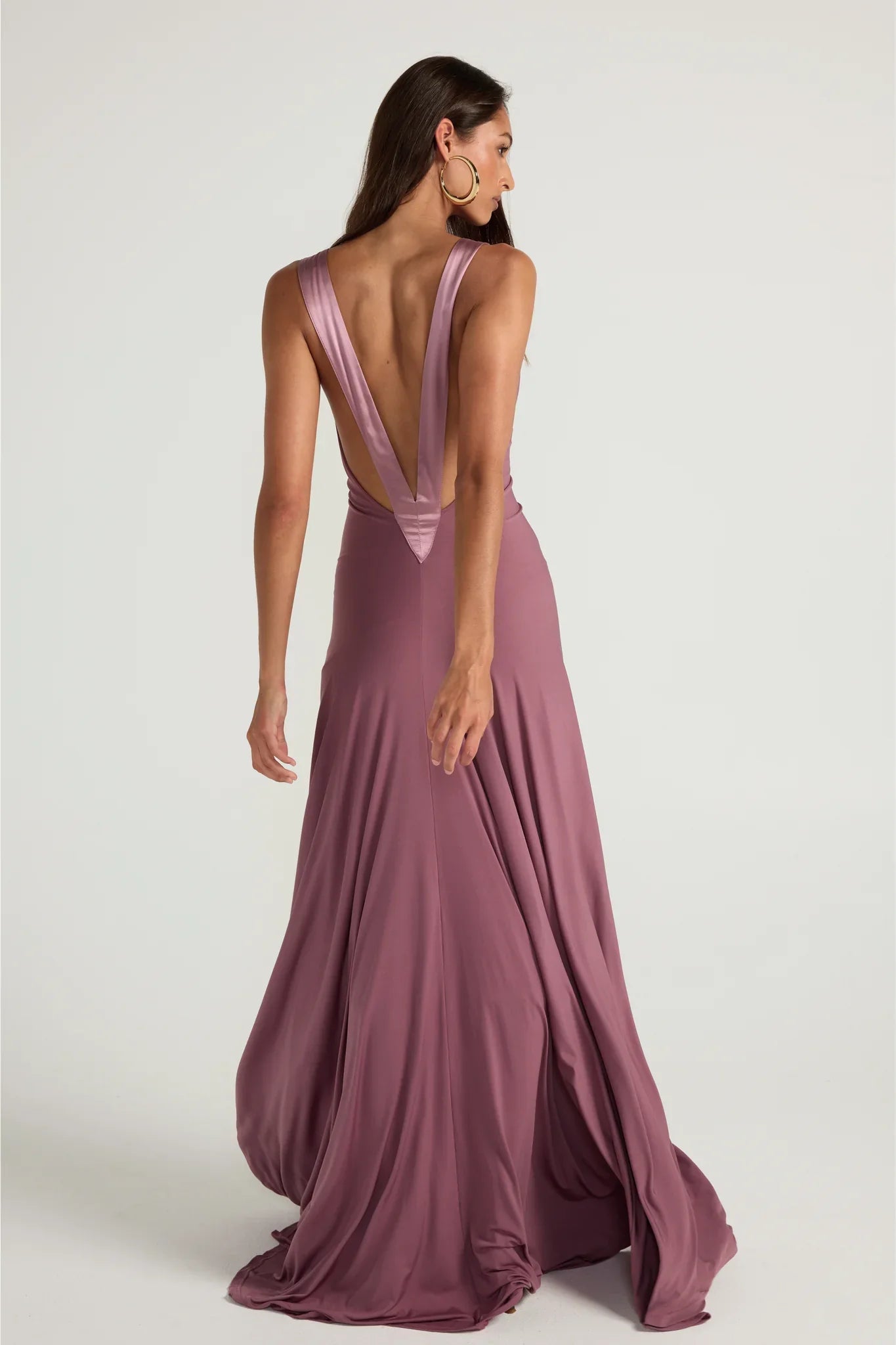 Satin Trim Plunge Maxi Dress