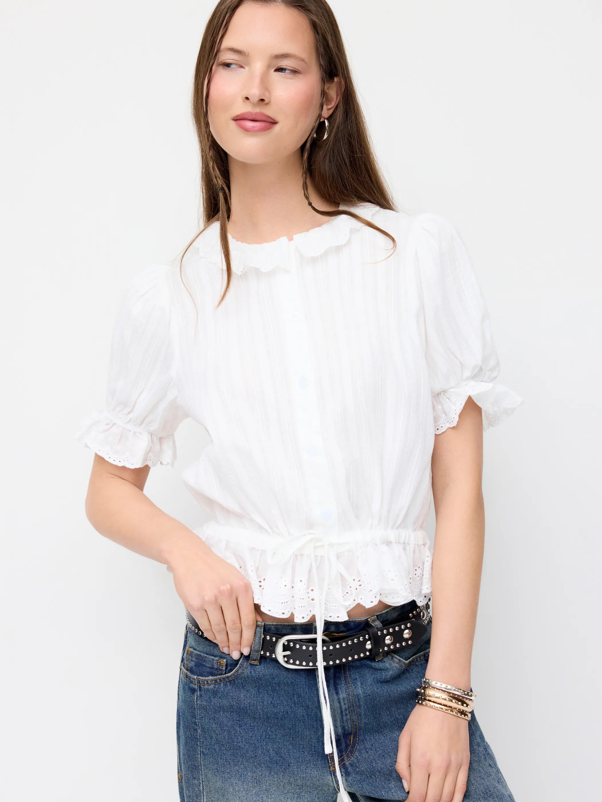 Eyelet Ruffle Blouse & Mini Skirt Set