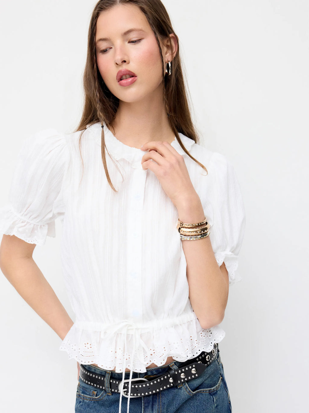 Eyelet Ruffle Blouse & Mini Skirt Set