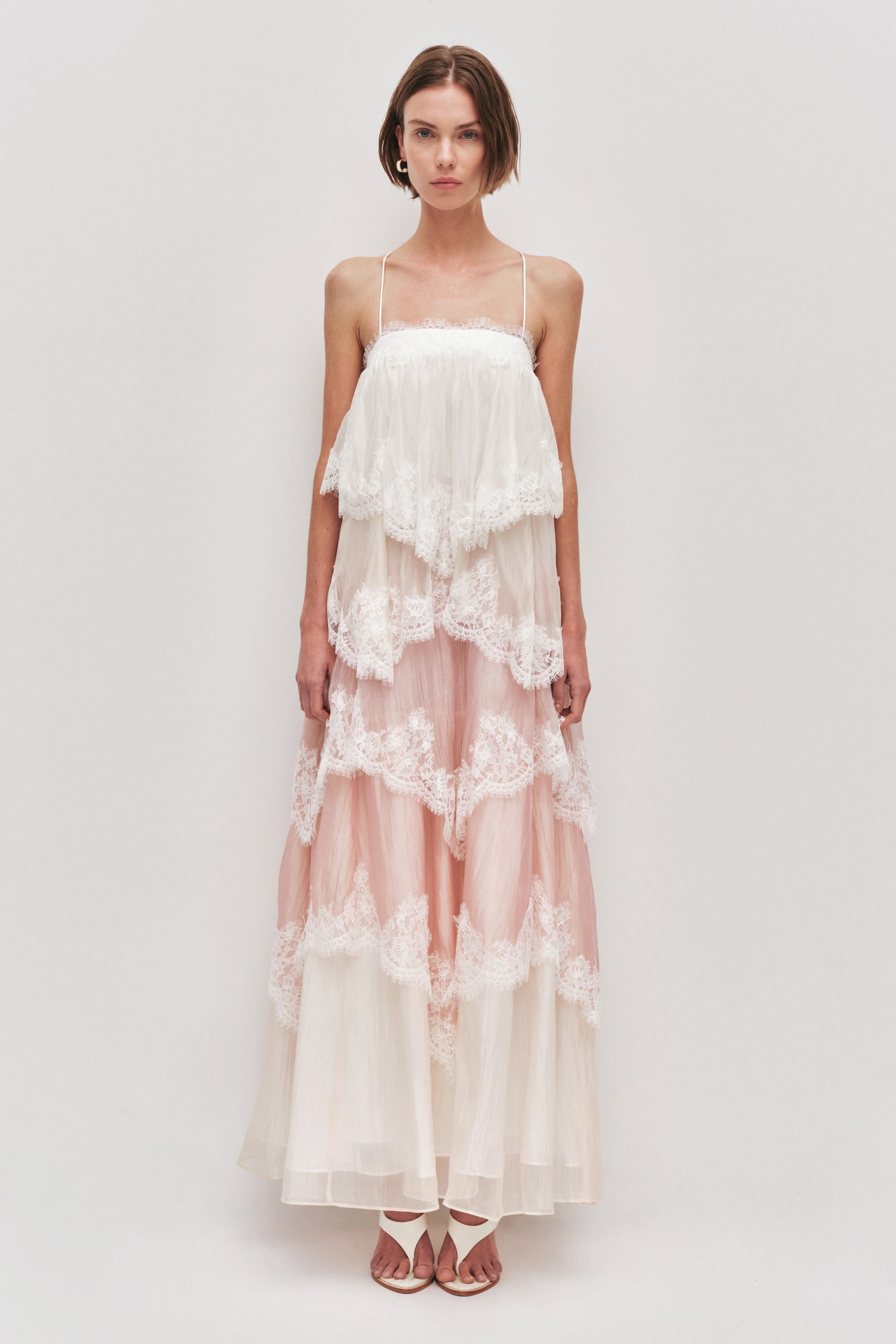 Tiered Lace Trim Maxi Dress