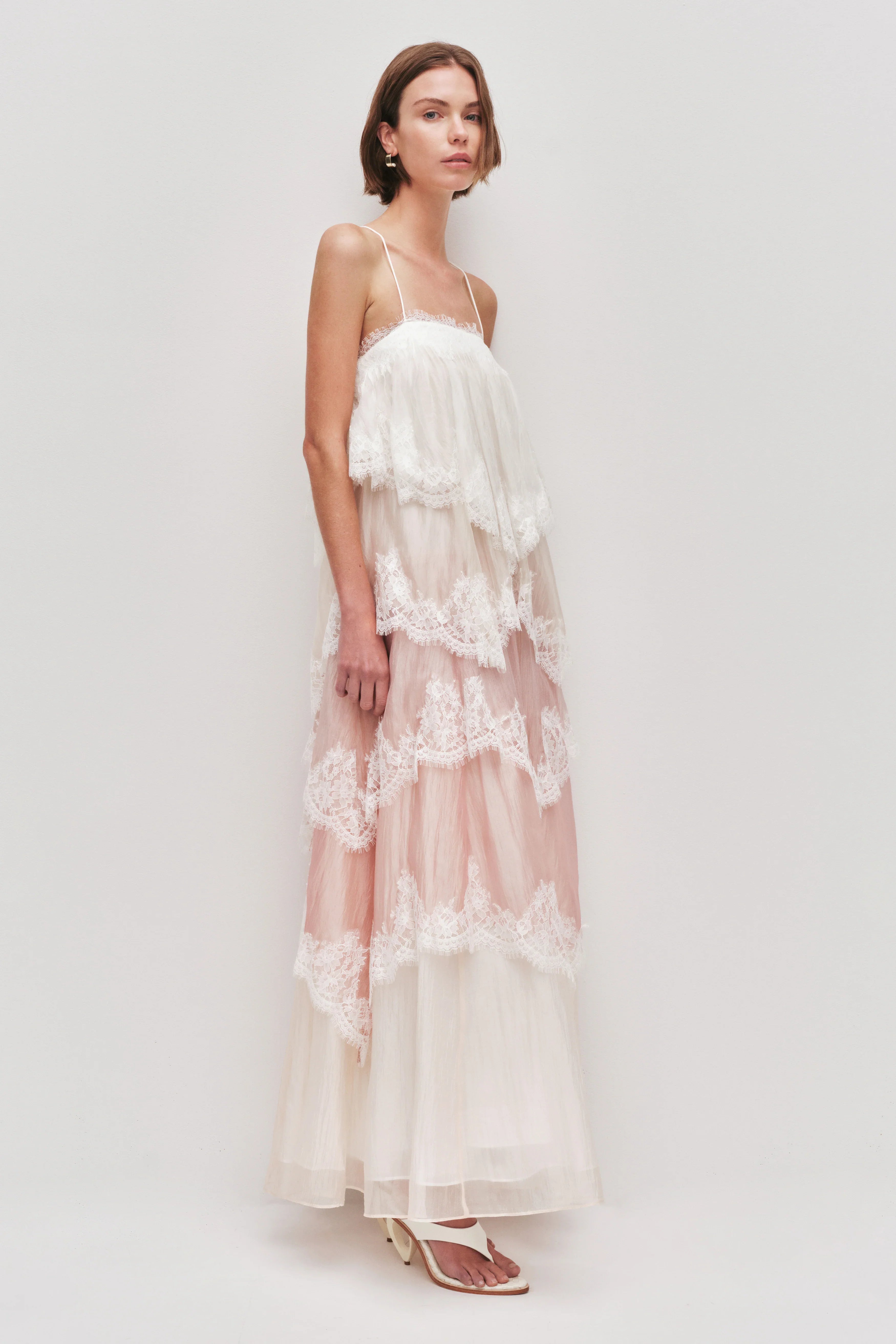 Tiered Lace Trim Maxi Dress