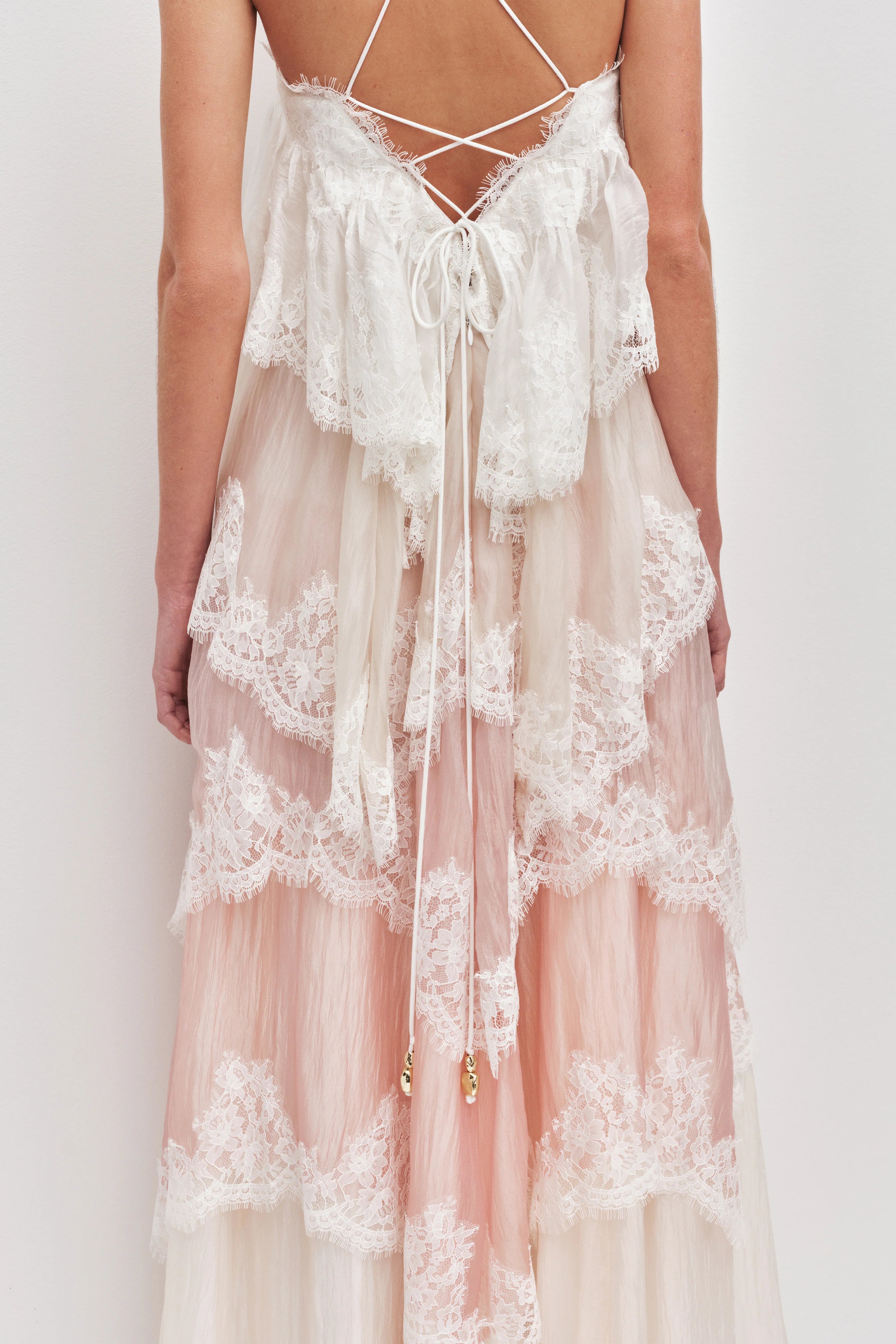 Tiered Lace Trim Maxi Dress