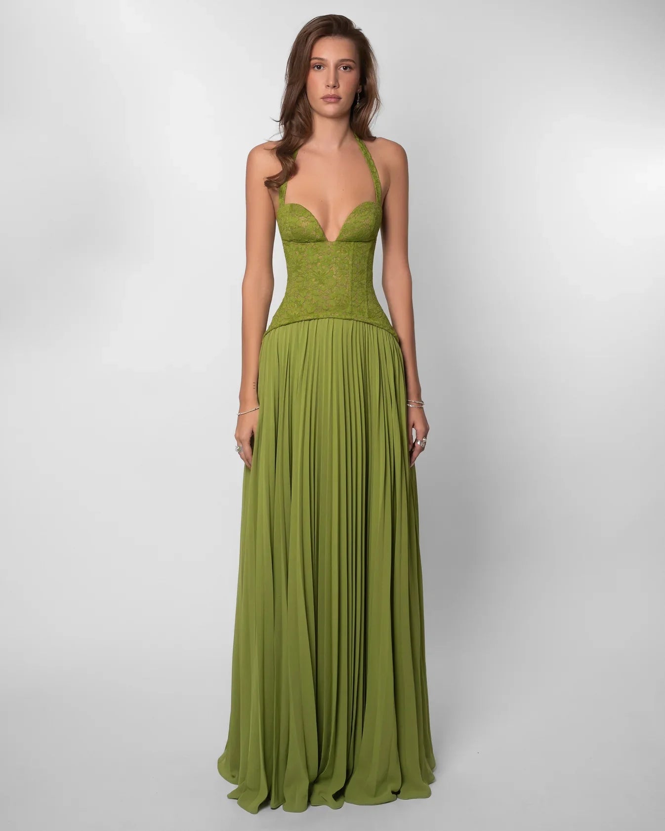 Lace Corset Halter Maxi Gown