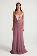 Satin Trim Plunge Maxi Dress