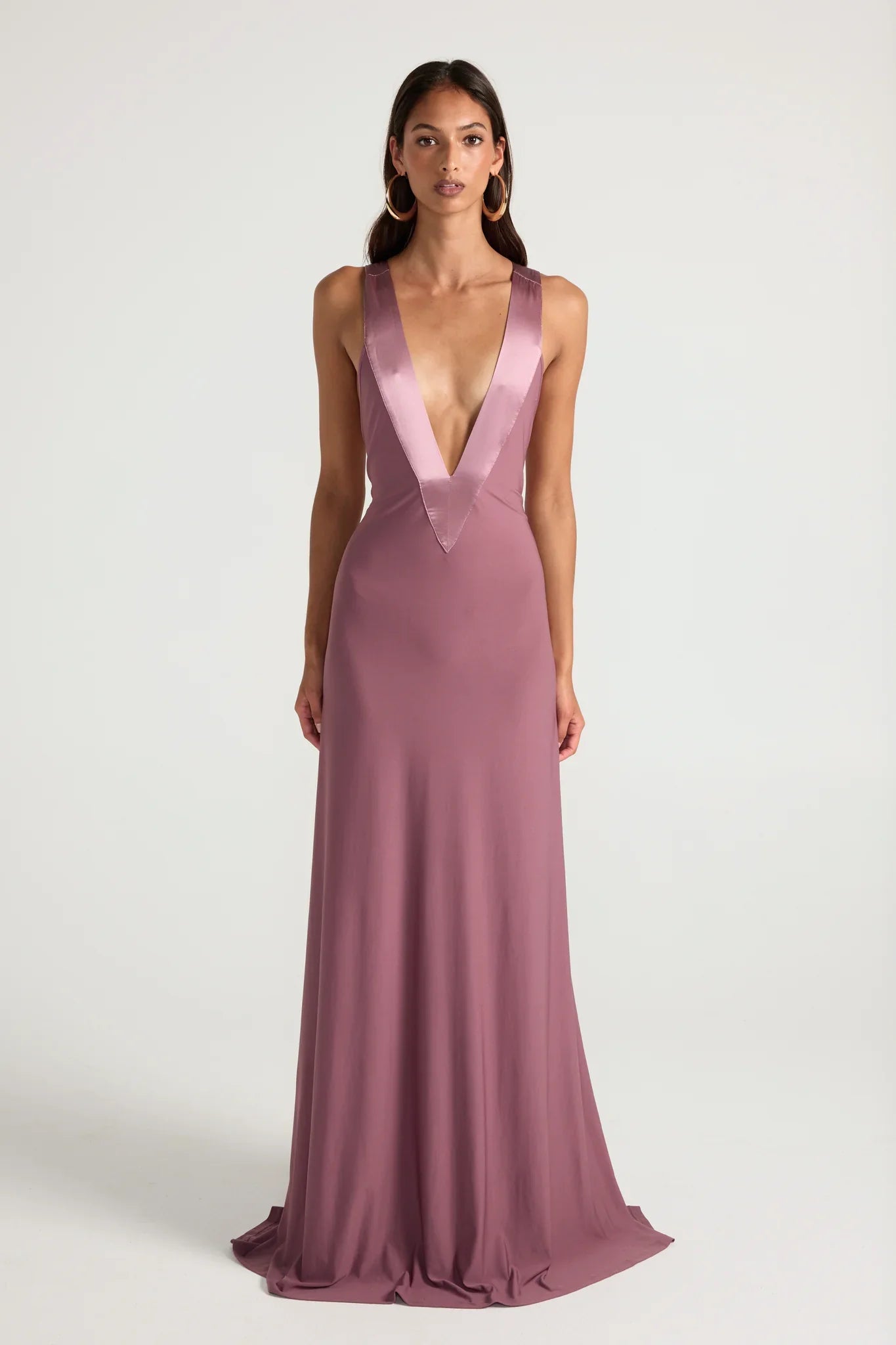 Satin Trim Plunge Maxi Dress