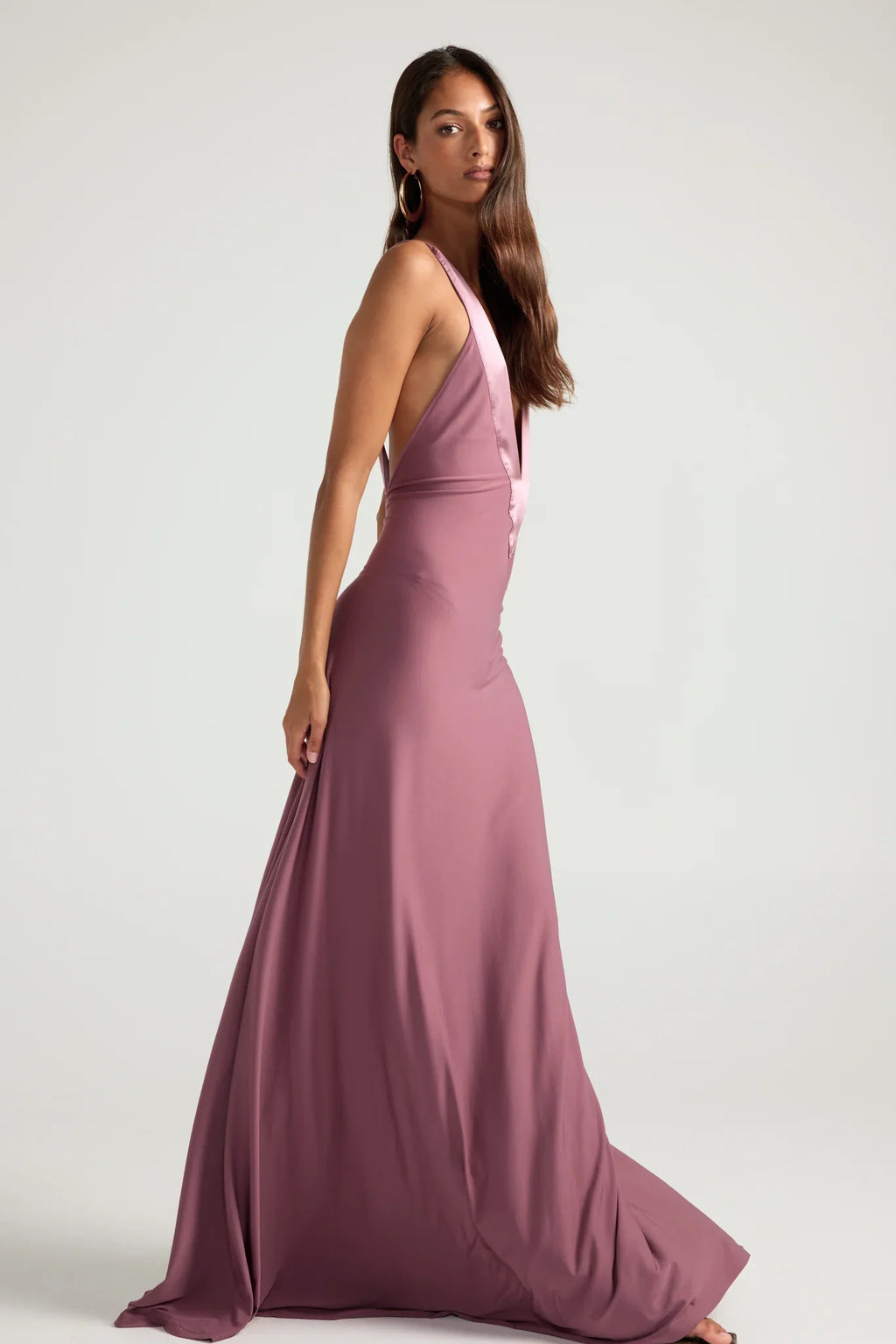 Satin Trim Plunge Maxi Dress