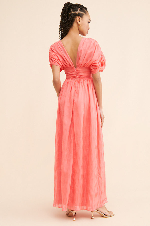 Pleated Deep V Maxi Dress