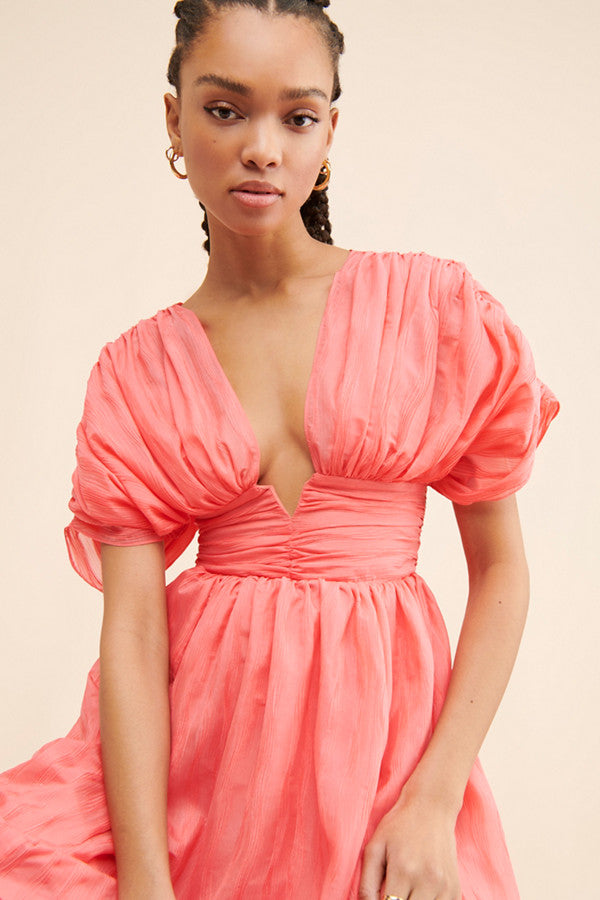 Pleated Deep V Maxi Dress
