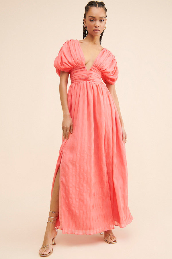 Pleated Deep V Maxi Dress