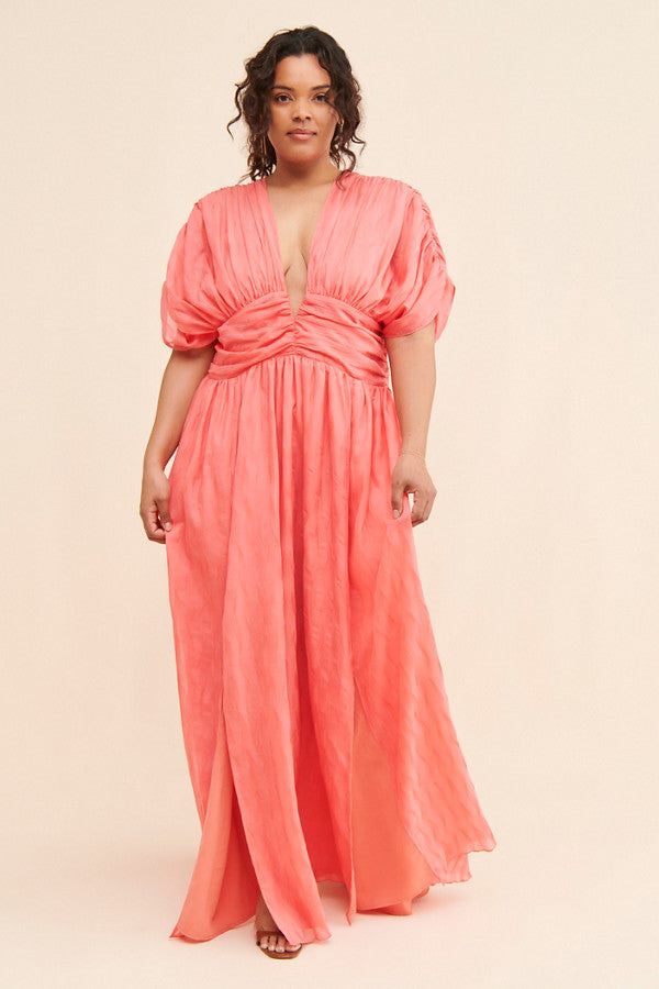 Pleated Deep V Maxi Dress
