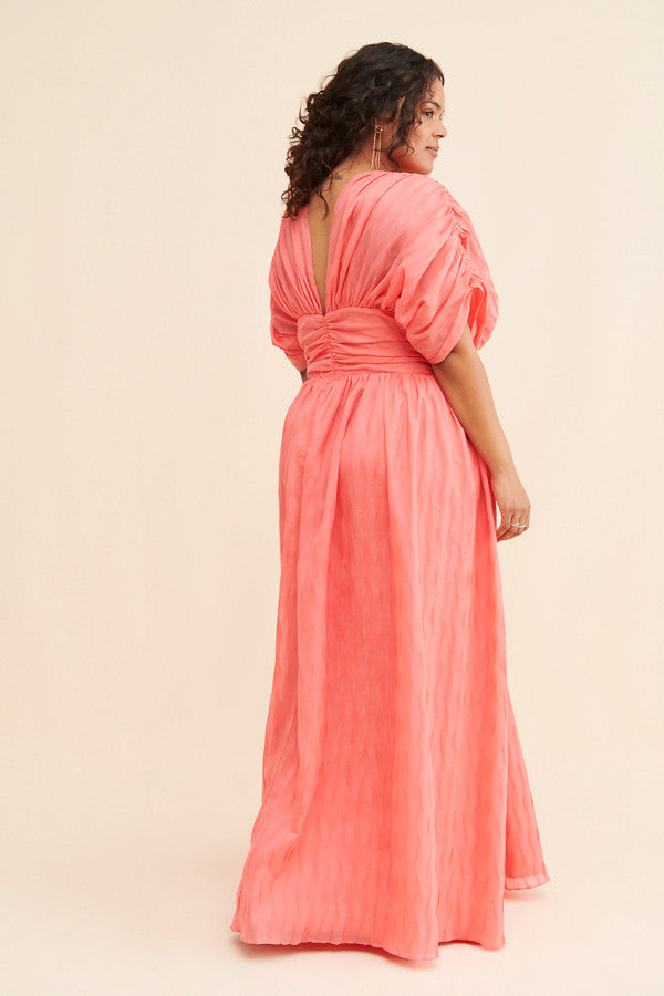Pleated Deep V Maxi Dress