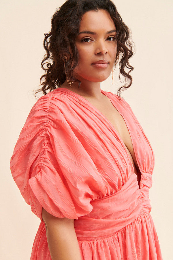 Pleated Deep V Maxi Dress