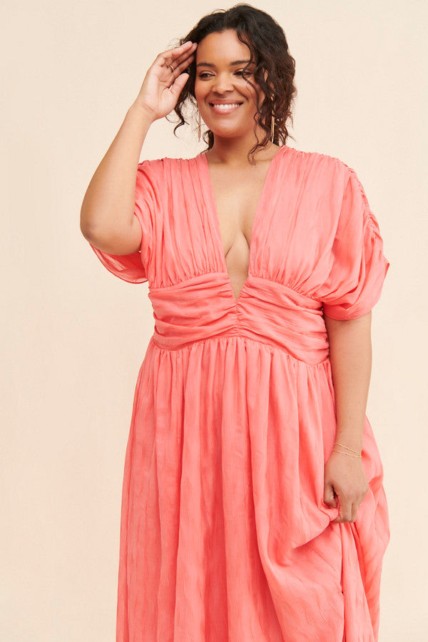 Pleated Deep V Maxi Dress