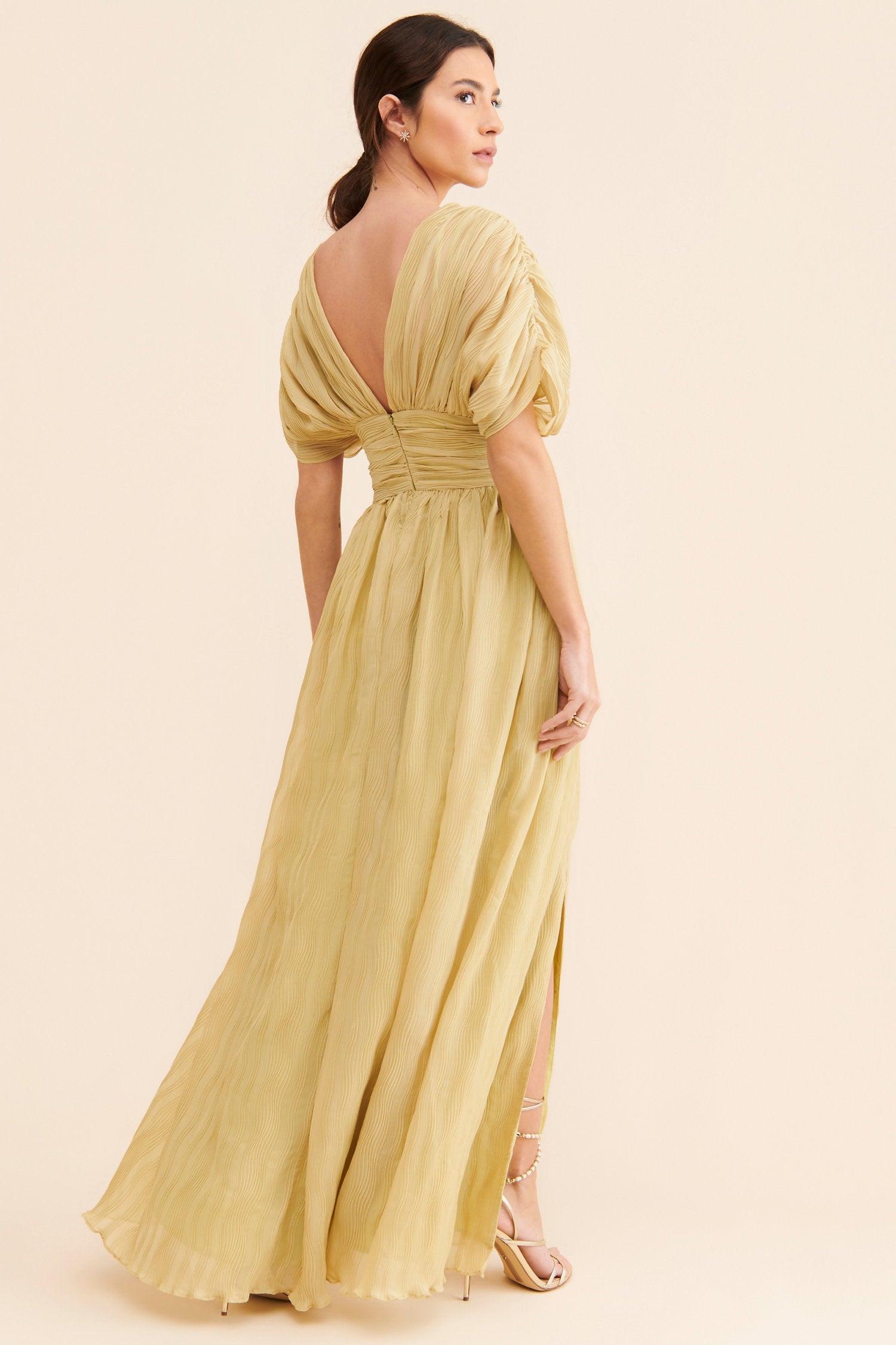 Pleated Deep V Maxi Dress