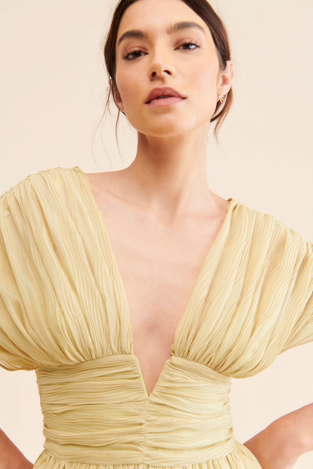 Pleated Deep V Maxi Dress