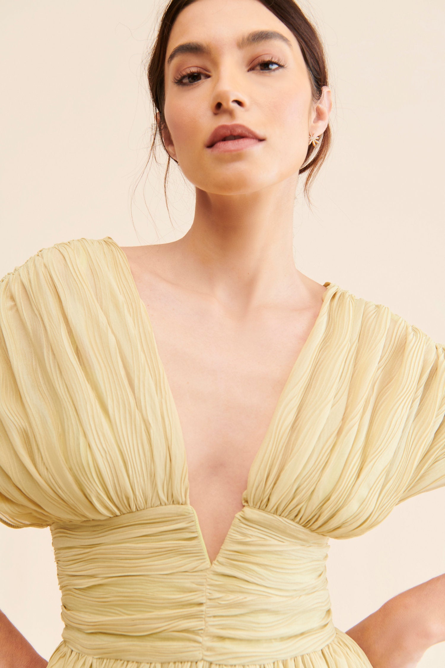 Pleated Deep V Maxi Dress