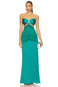 Fringe Cutout Strapless Maxi Gown