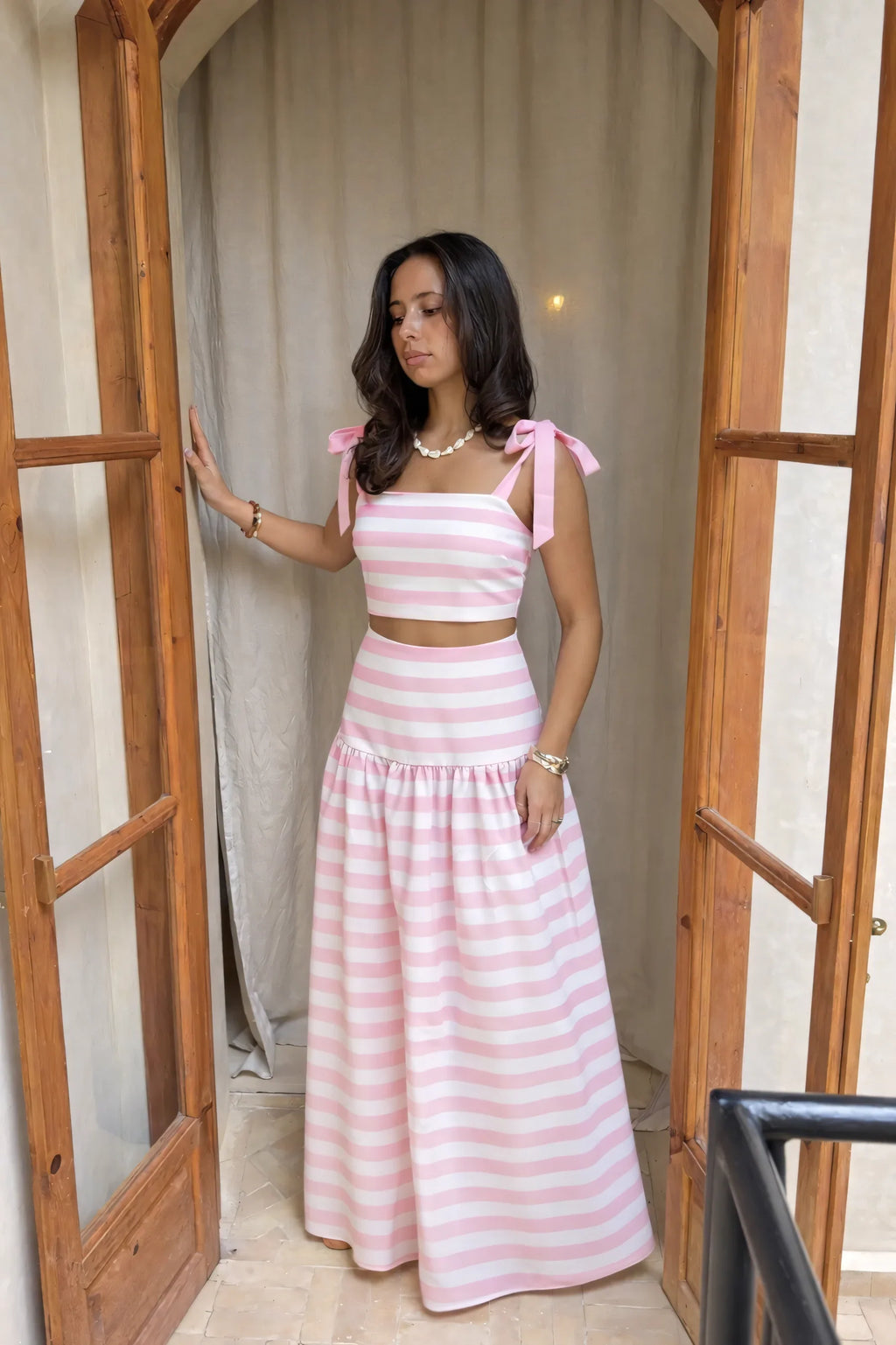 Striped Bow Strap Matching Set