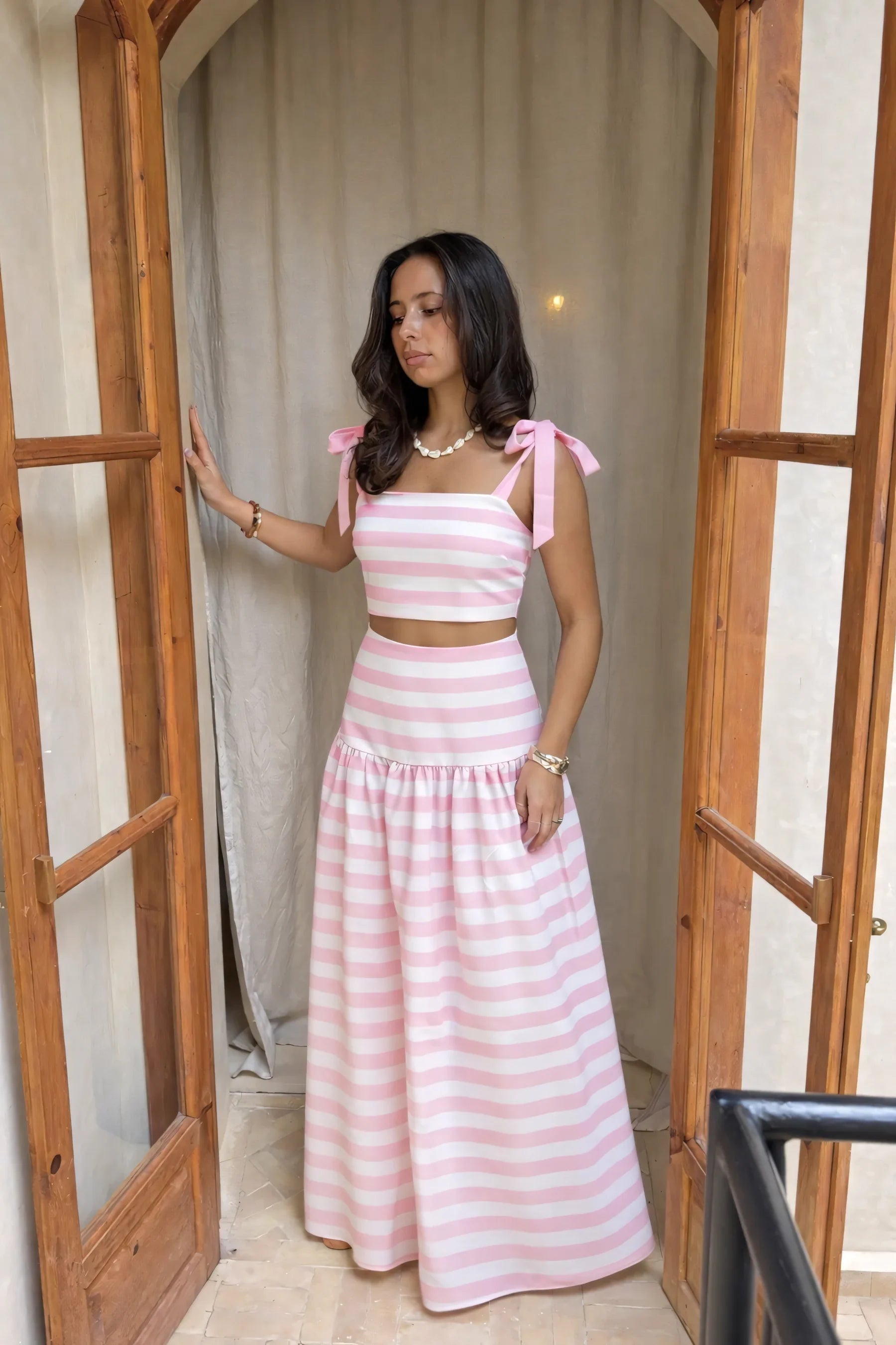 Striped Bow Strap Matching Set