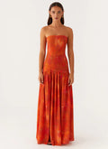 Red Floral Strapless Maxi Dress