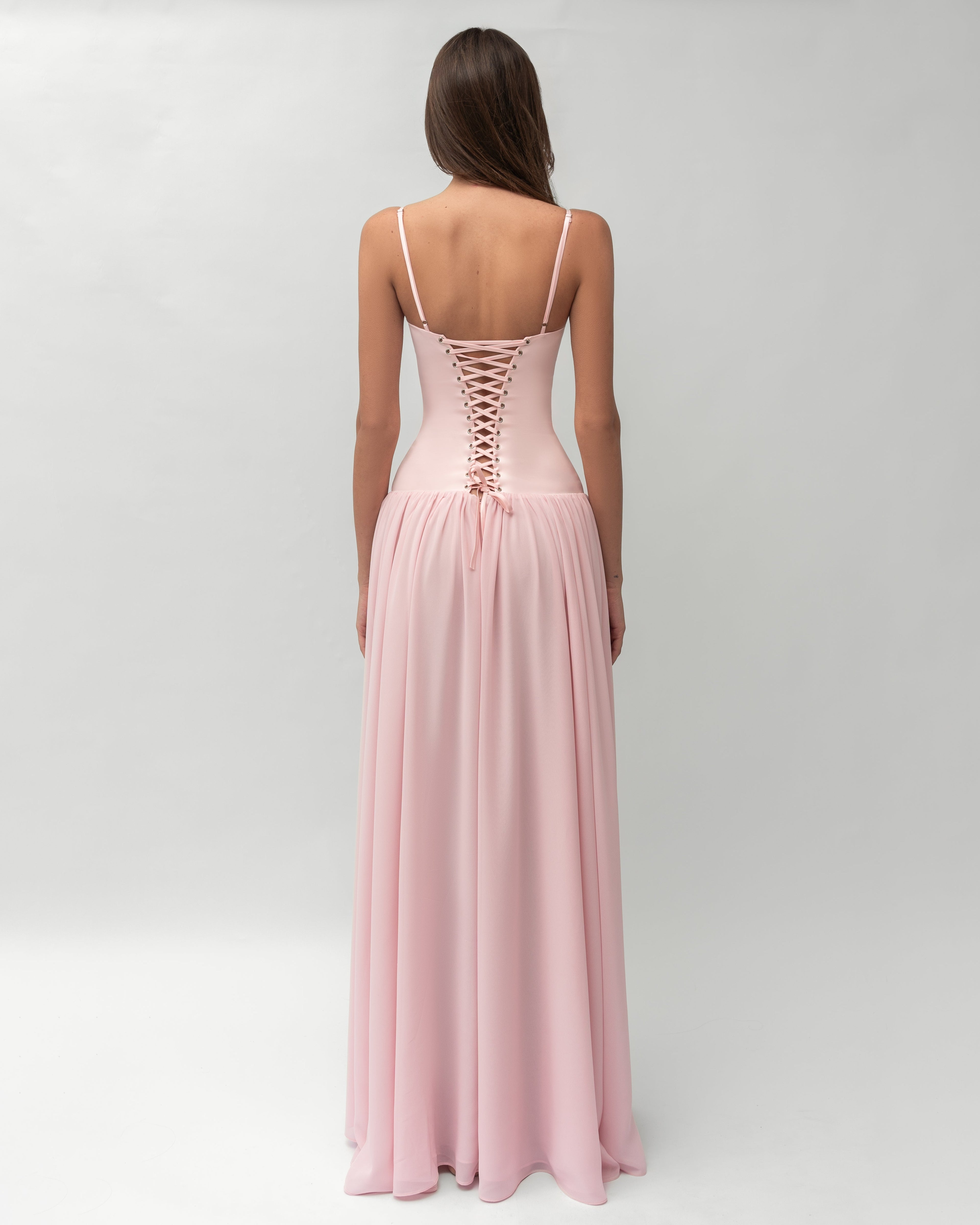 Corset Lace Up Maxi Gown Pink