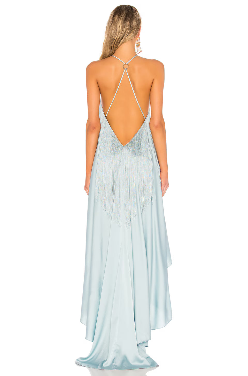 Fringe Halter High-Low Maxi Dress
