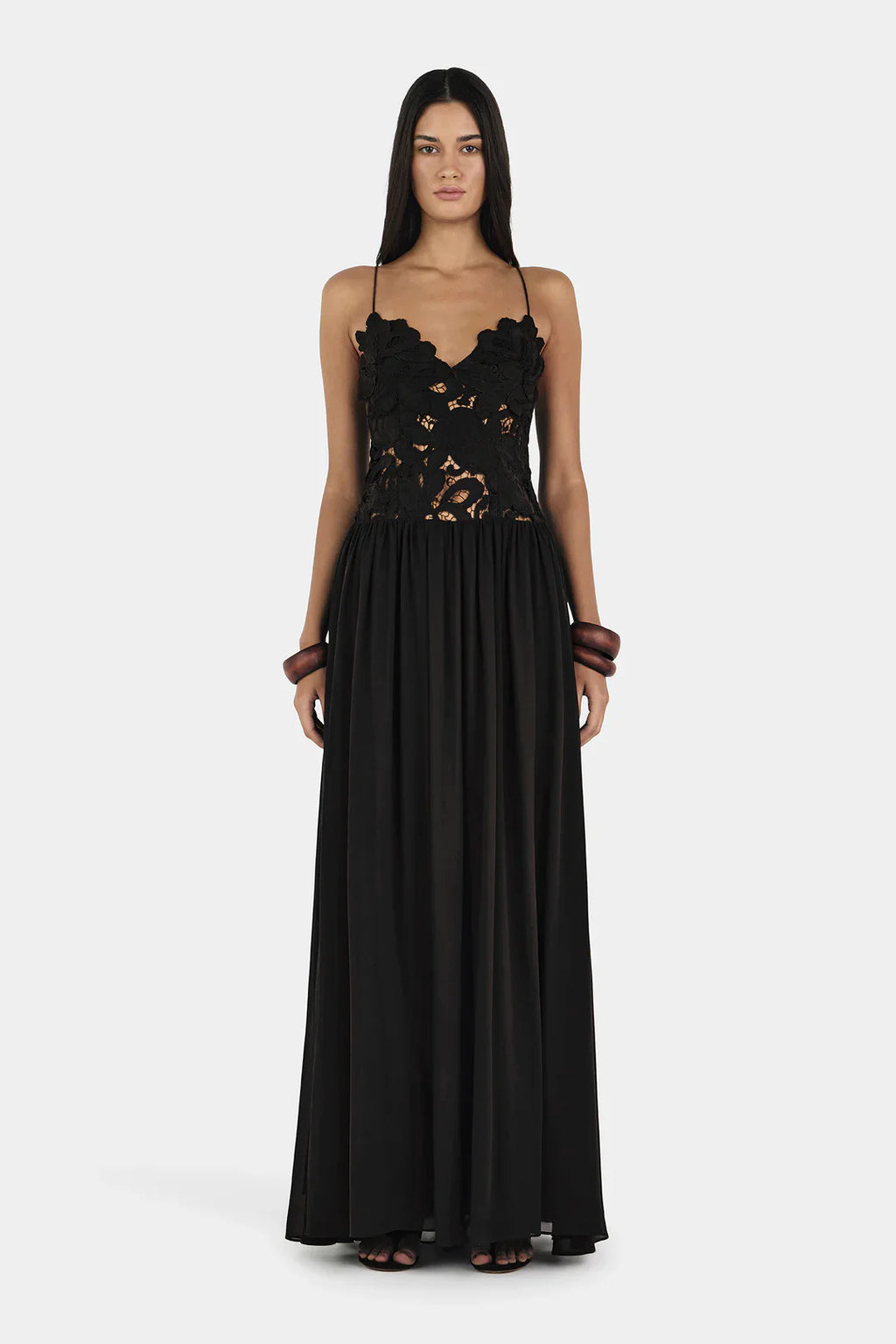 Floral Lace Bodice Maxi Dress