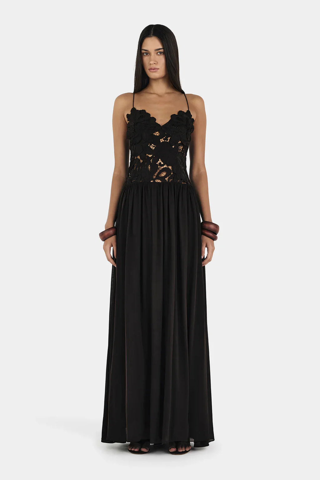 Floral Lace Bodice Maxi Dress
