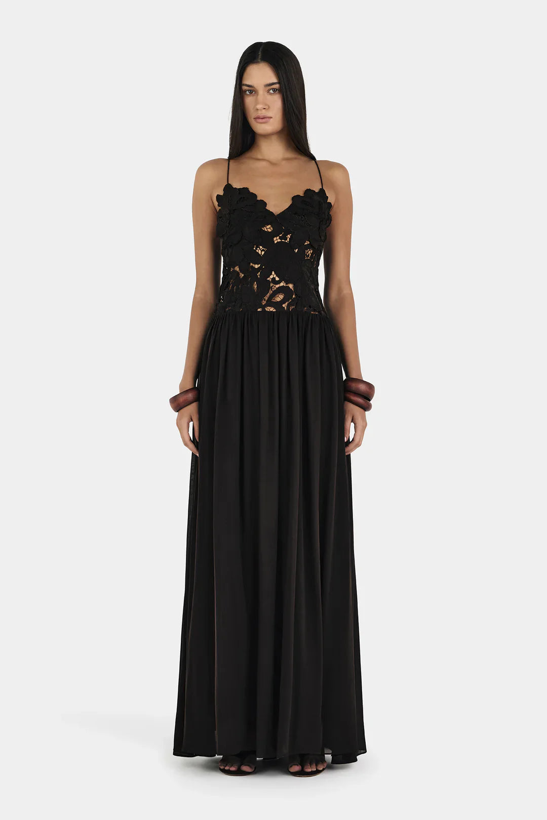 Floral Lace Bodice Maxi Dress