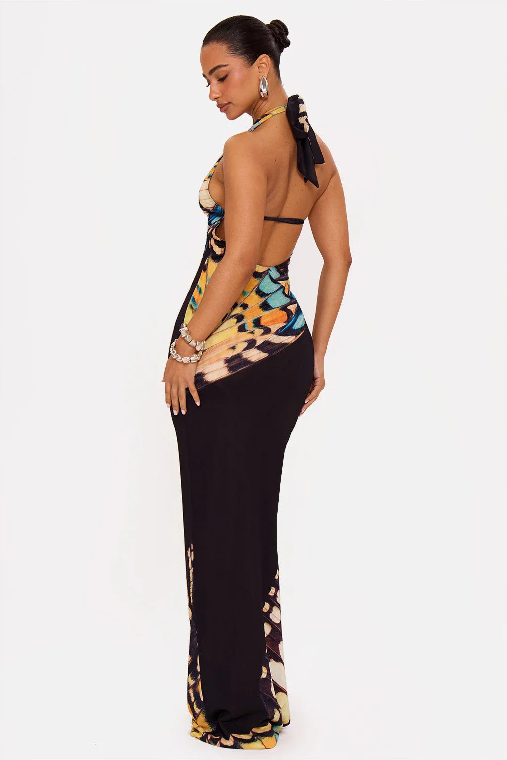 Butterfly Print Halter Maxi Dress