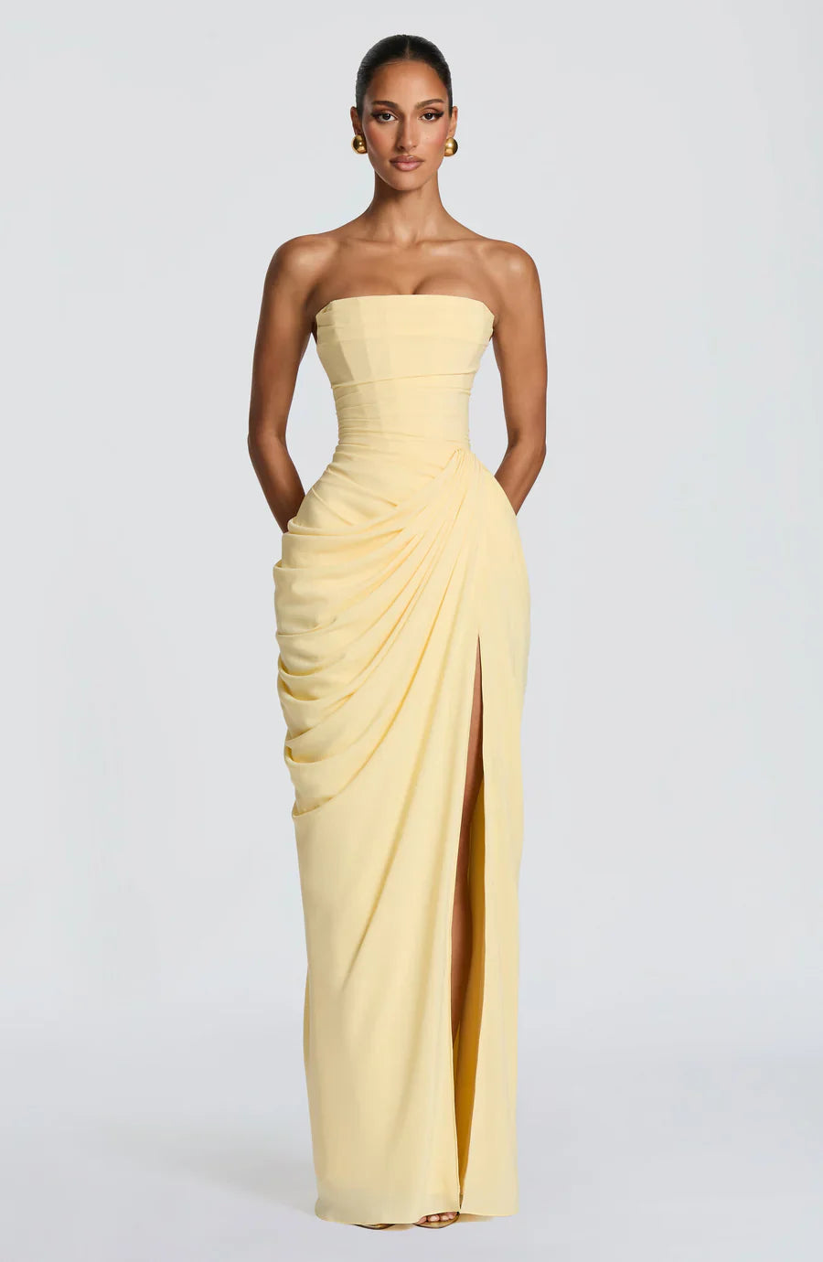 Butter Yellow Strapless Maxi Dress