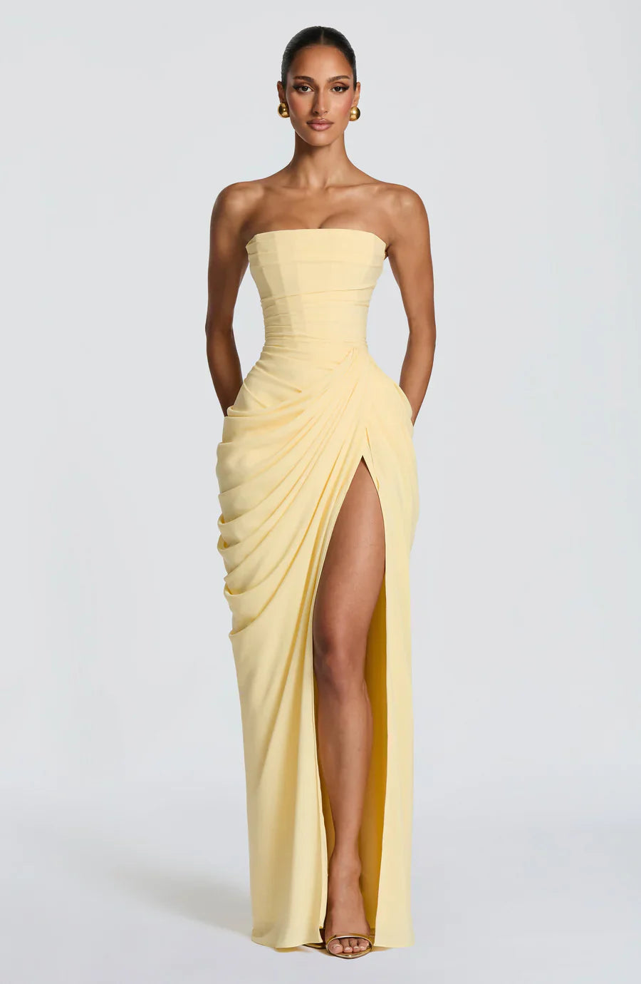 Butter Yellow Strapless Maxi Dress