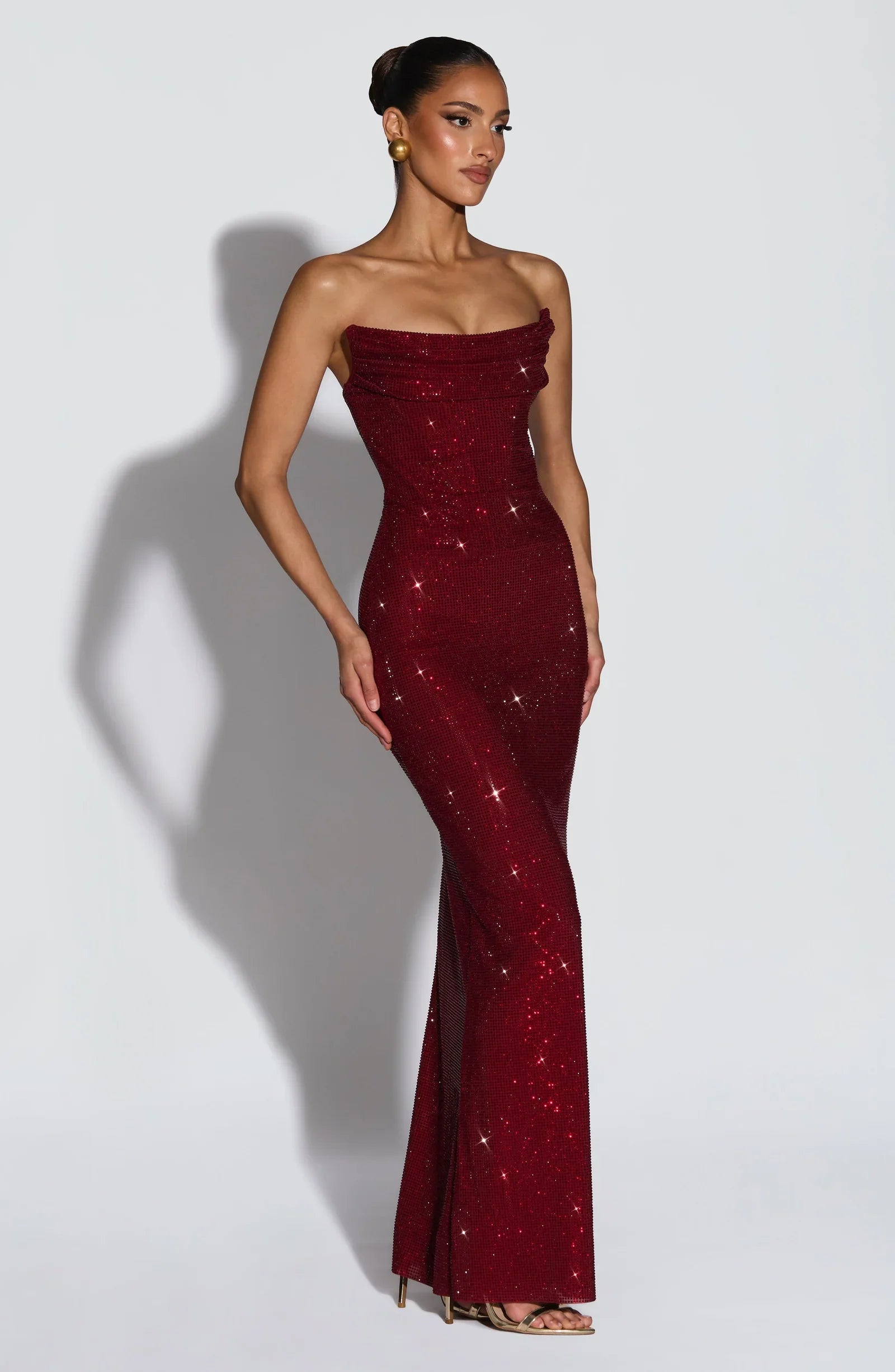 Rhinestone Strapless Maxi Gown
