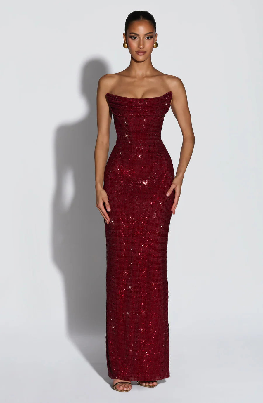 Rhinestone Strapless Maxi Gown