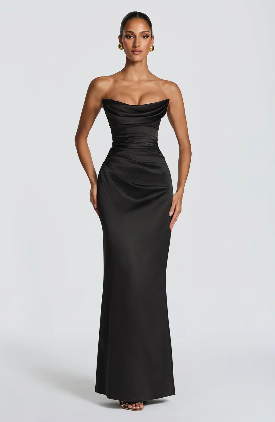 Navy Ruched Corset Maxi