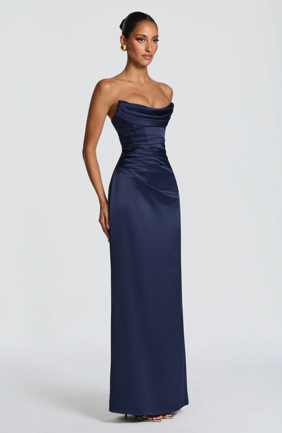 Navy Ruched Corset Maxi