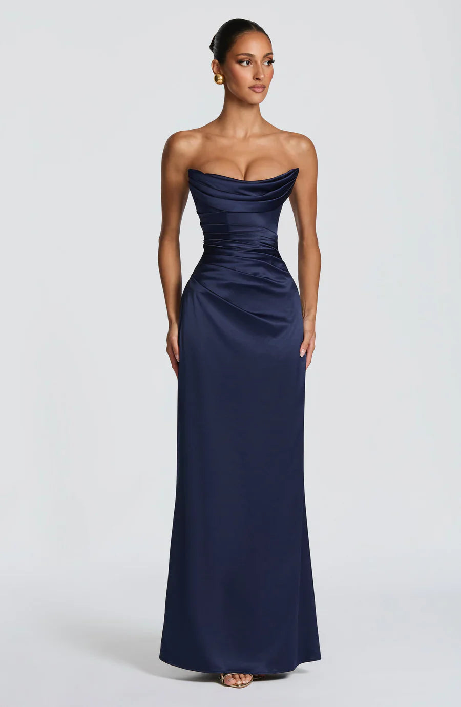Navy Ruched Corset Maxi