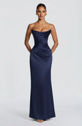 Navy Ruched Corset Maxi