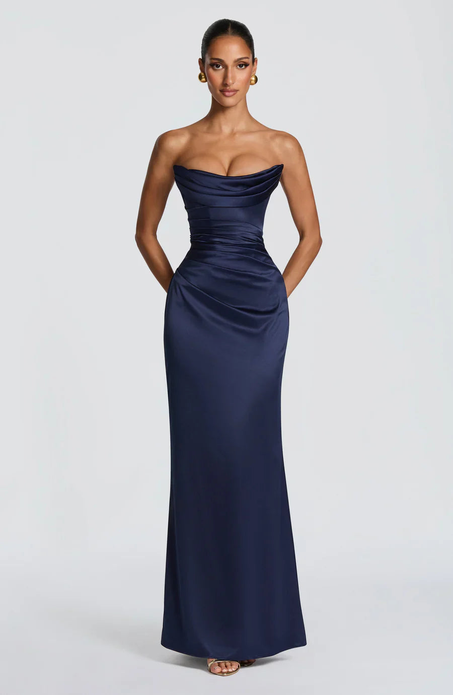 Navy Ruched Corset Maxi